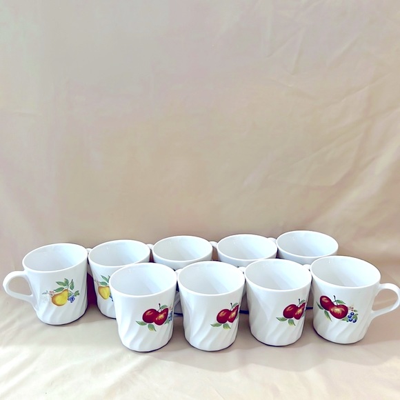 Set of 9 Corningware Swirl Fruit Coffee Mugs/Apples Pears Mugs Made in USA A1256 - Picture 3 of 6